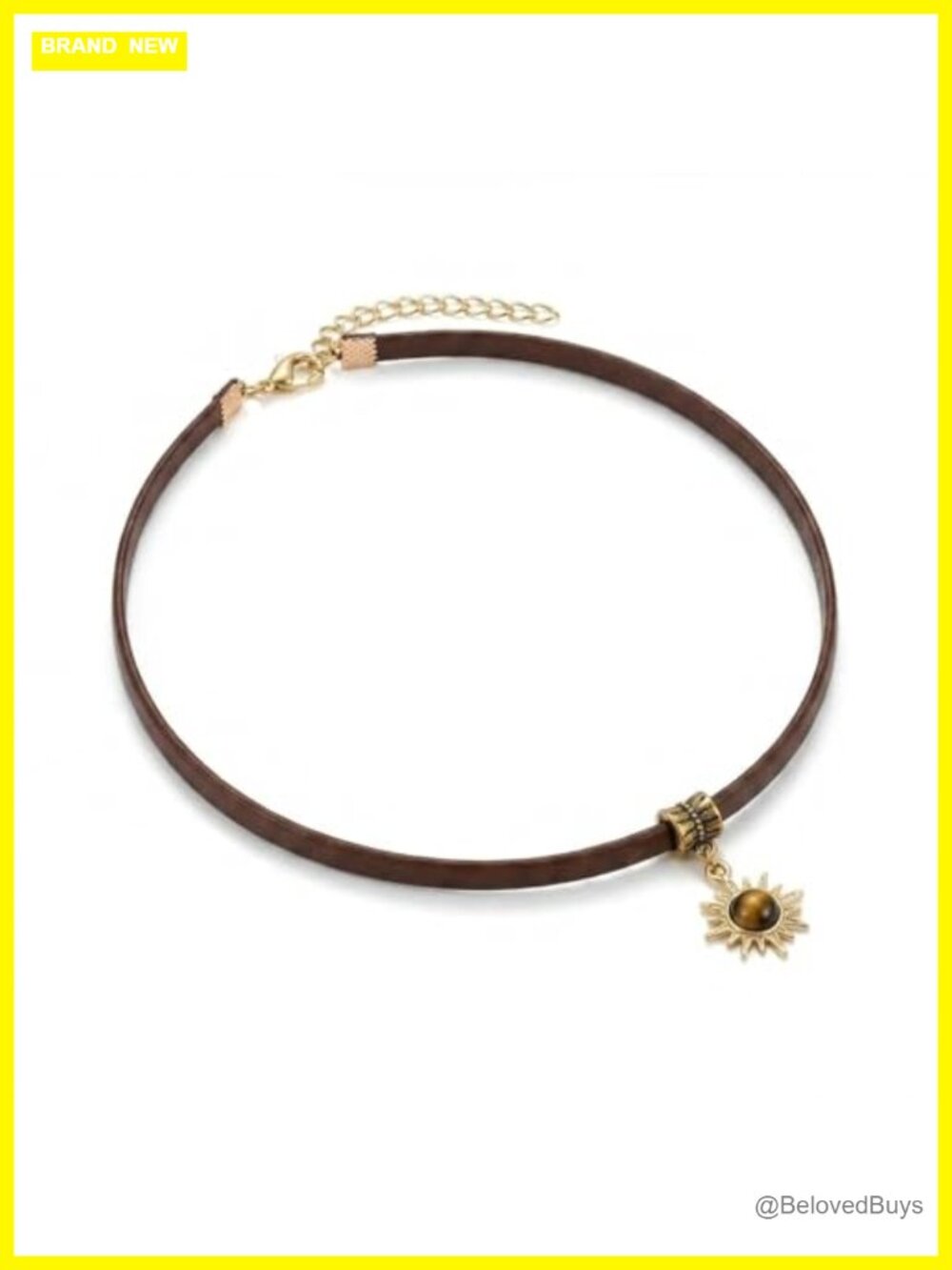 Faux Leather Tiger Eye Sun Pendant Choker Necklace Boho Goth